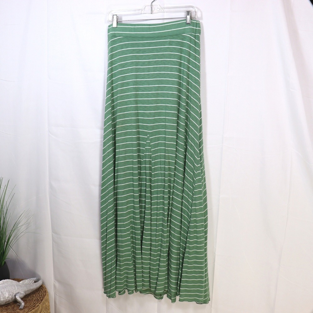 Michael Stars Maxi‎ Skirt OS Green Striped Womens Slub Knit Casual